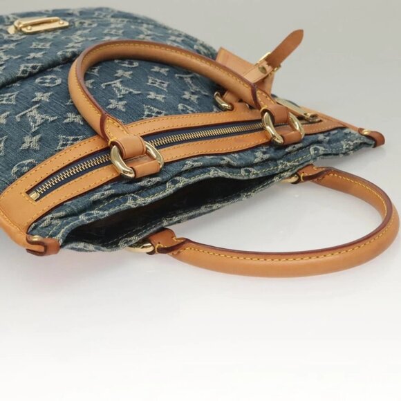LOUIS VUITTON Monogram Denim Flat Shopper Tote Bag Blue - Picture 6 of 14